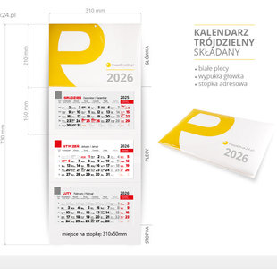 Kalendarz trójdzielny składany